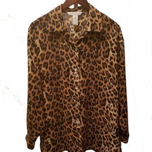Vintage JM Studio Animal Print Button Down Blouse Size Medium